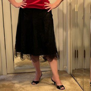 Burberry Black Lace A-line Wrap Skirt, Scalloped Edge, Size M